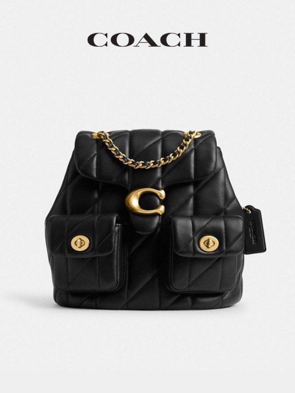 Coach Tabby Black Quilted Leather Backpack with Gold Hardware